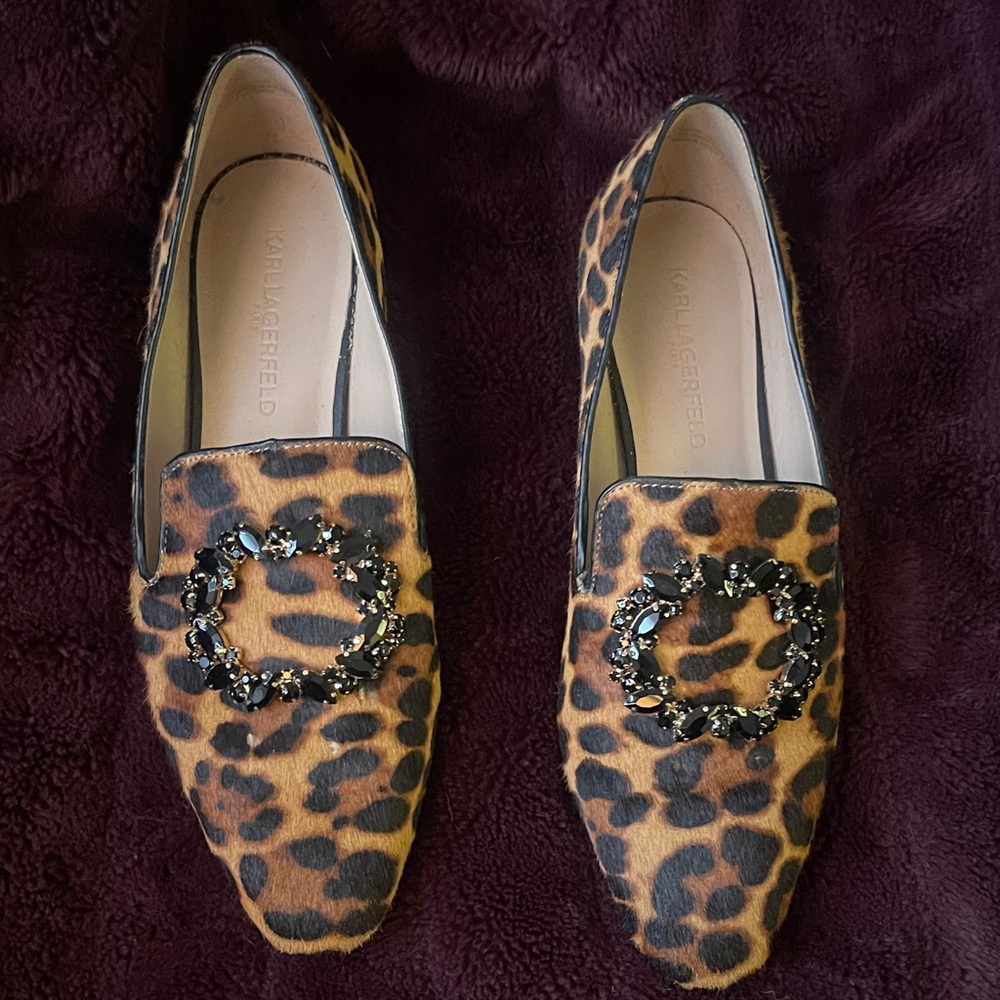 Karl Lagerfeld Animal Print Embellished Loafers